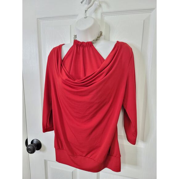 AGB Stunning Choke Collar Halter Top With Cowl Neck Long Sleeve Overlay SMALL - Picture 4 of 9